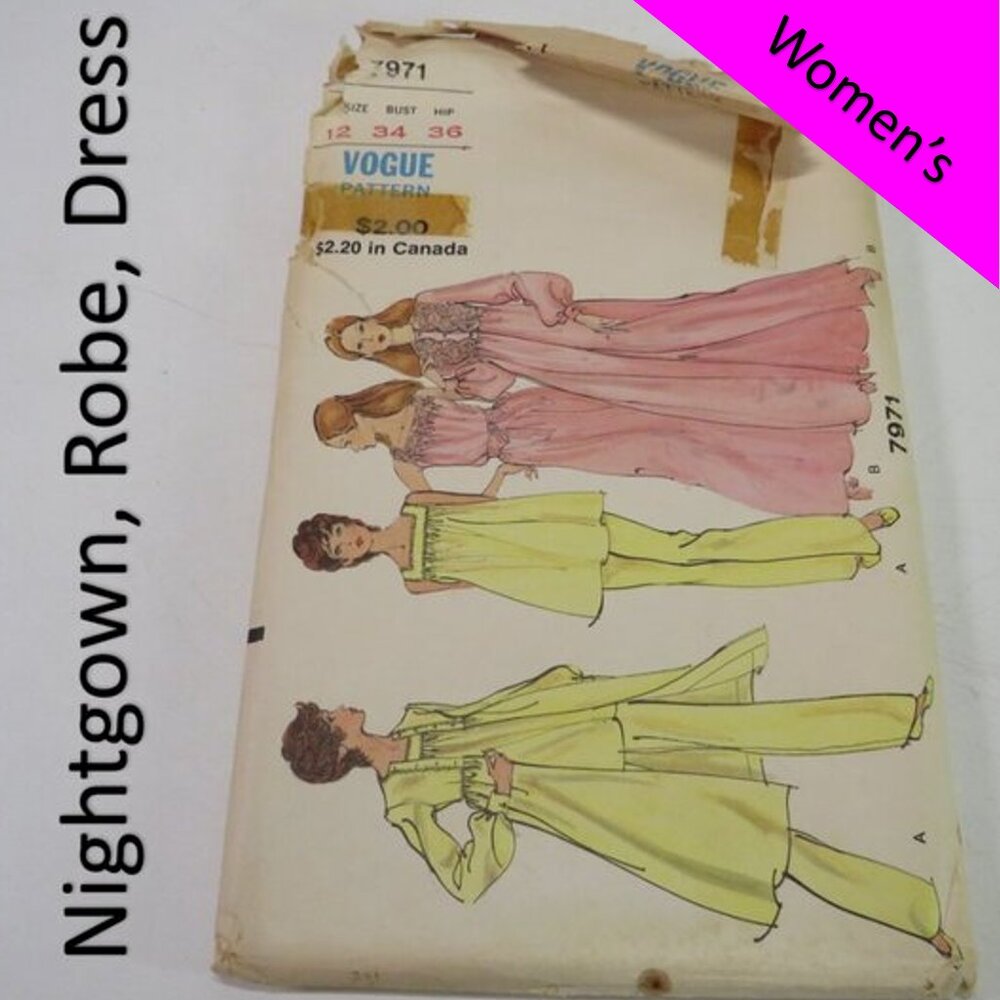 Vogue 7971 sewing pattern nightgown, pants, top, robe